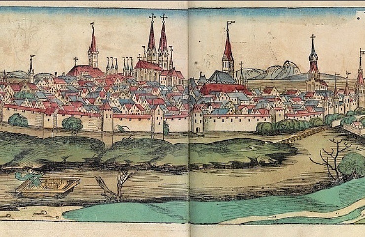 Cidade de Lübeck. Gravura de Walter Einzelheiten, 1493.